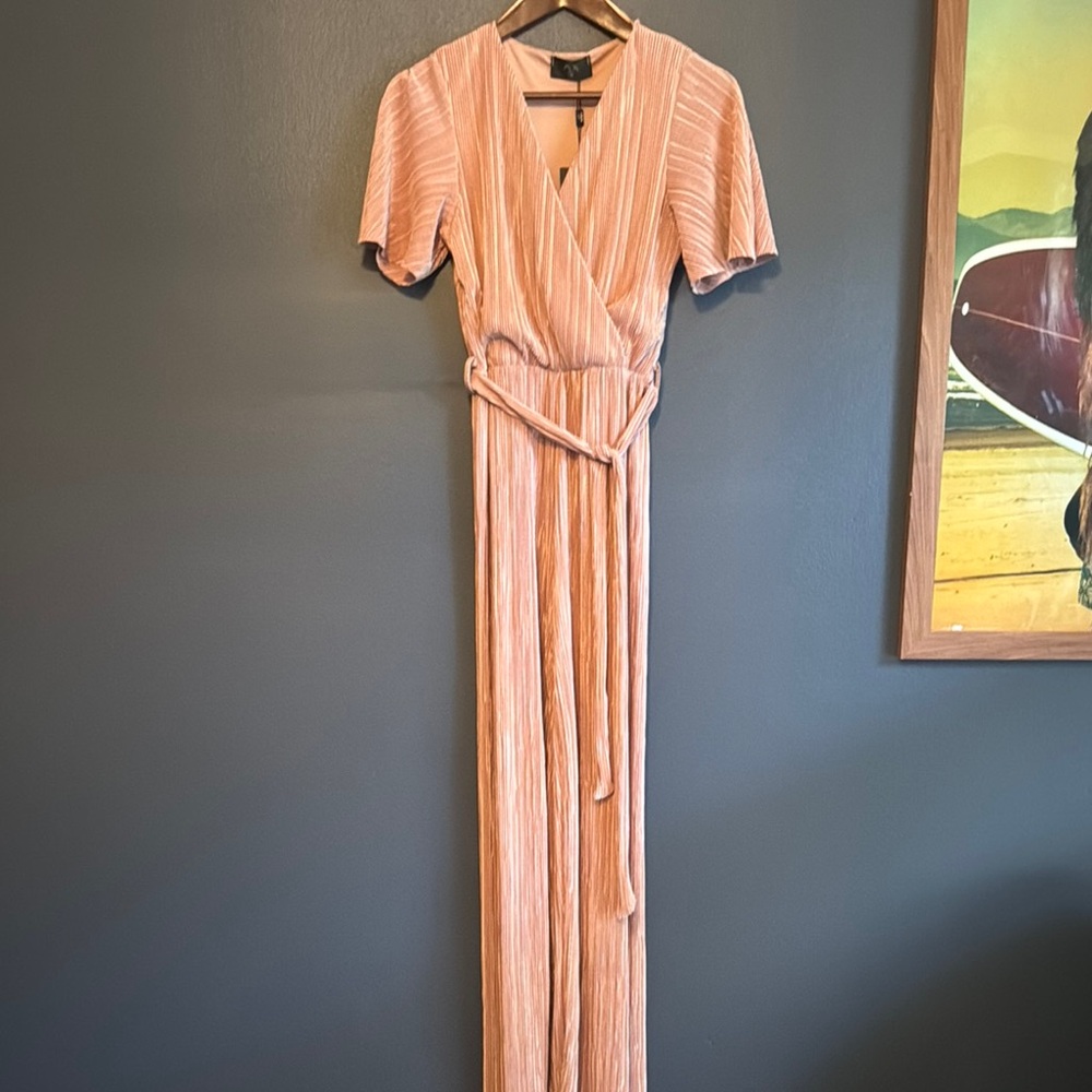 AX Paris Light Pink/Salmon Crinkle Jumpsuit